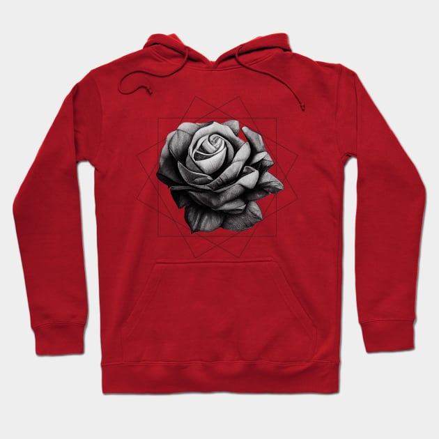 Rose Flower over a Geometric Pattern || Pencil Sketch Hoodie by Mad Swell Designs